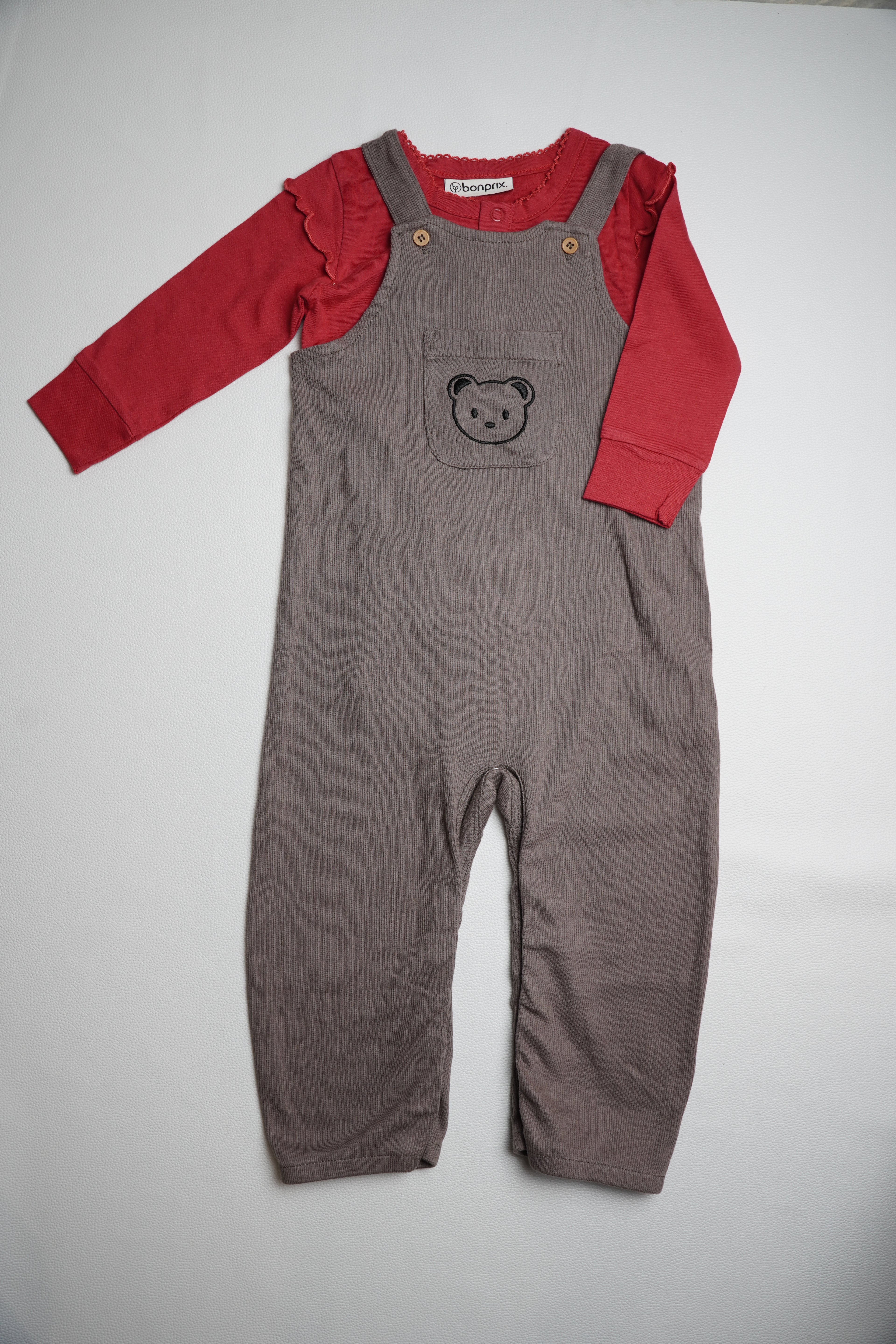 Dungaree Brown with red tee