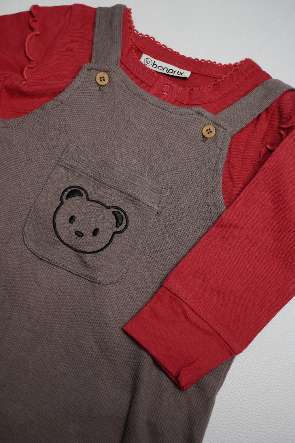 Dungaree Brown with red tee