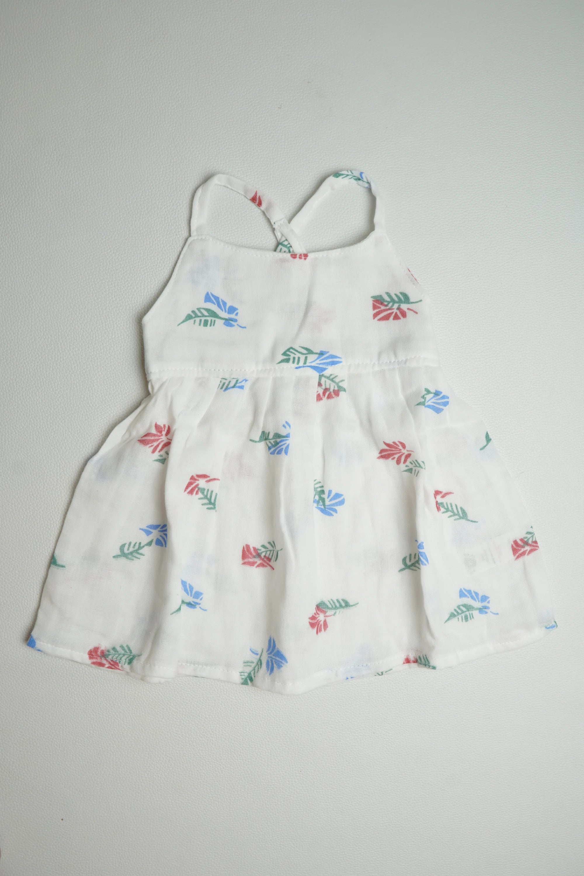Blue & Red Leaf | Muslin Frock