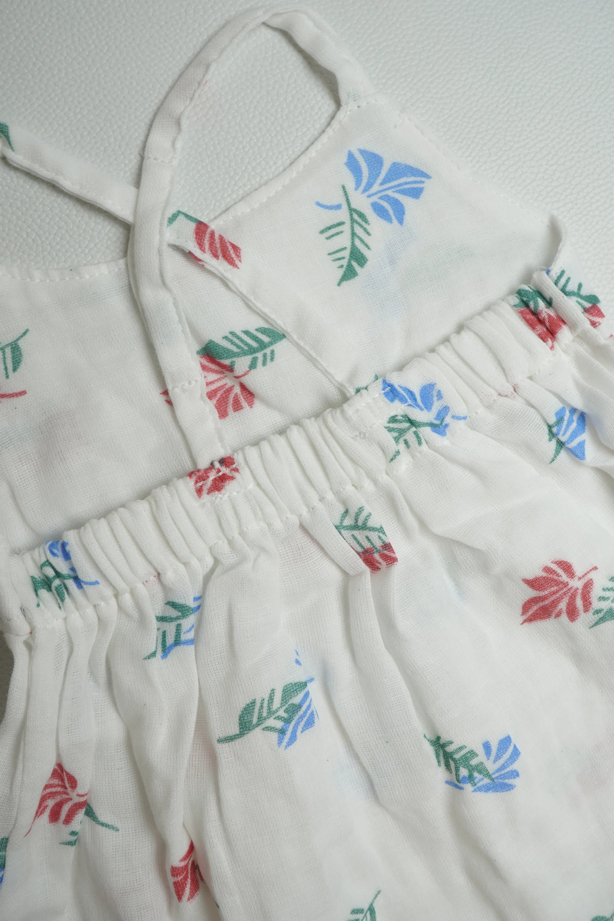 Blue & Red Leaf | Muslin Frock