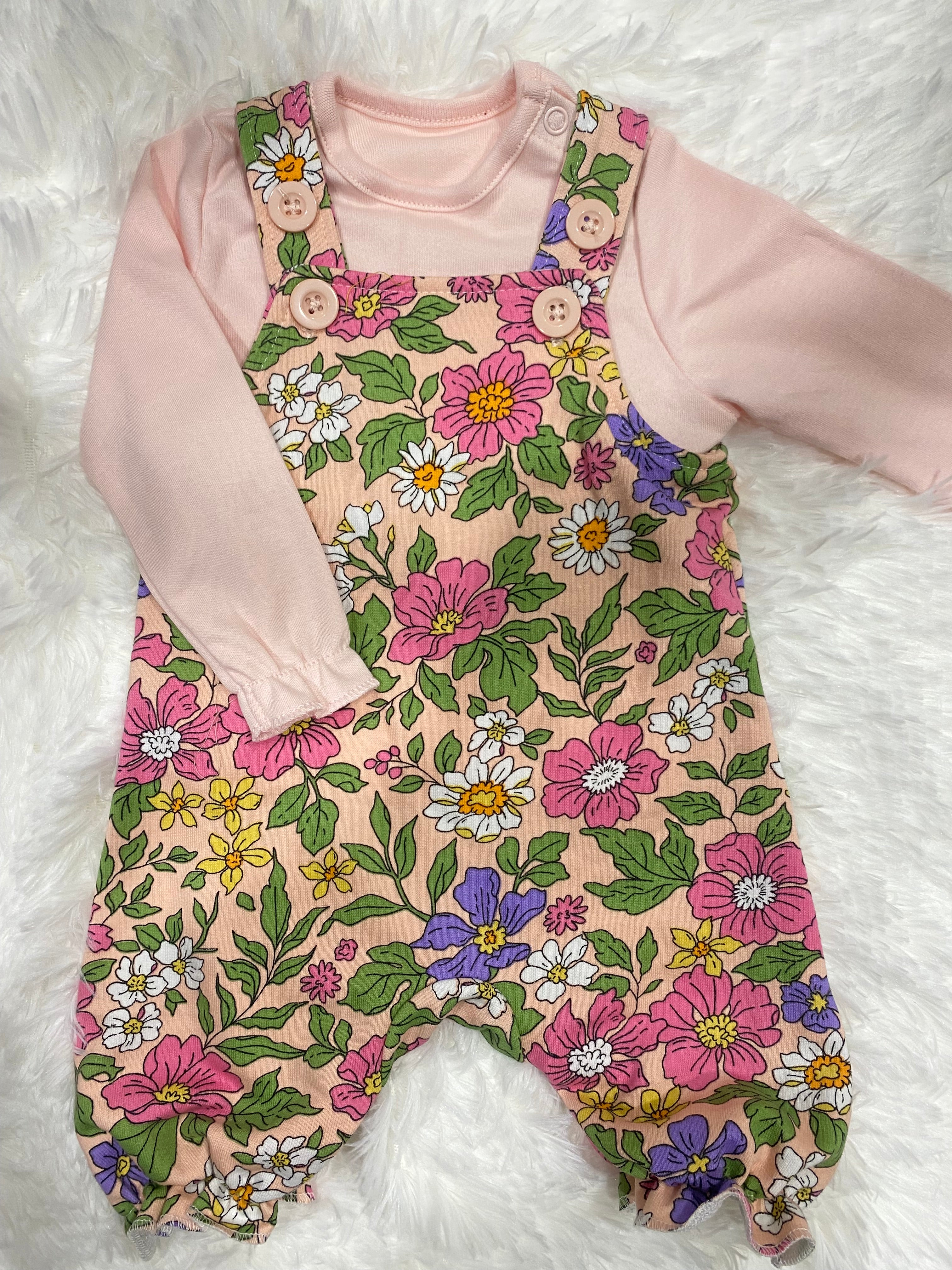 Girls Floral Dungree